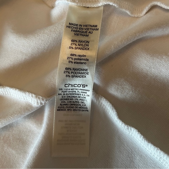 CHICO’S Open Front Waterfall Collar White Jacket Blazer Elastic Back Detail - Picture 14 of 15